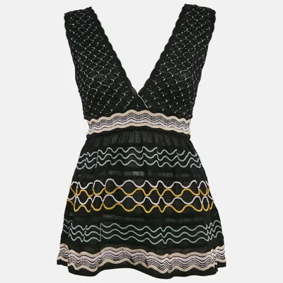 Pre-owned M Missoni Black Patterned Knit V-neck Flared Top L