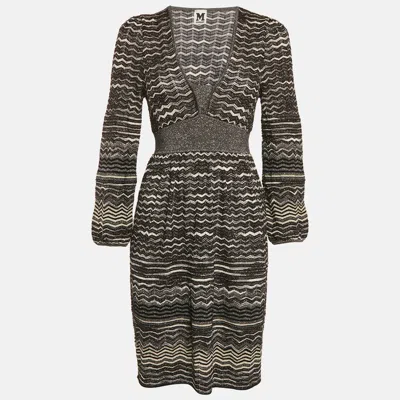 M Missoni Black Patterned Lurex Knit Mini Dress In Brown