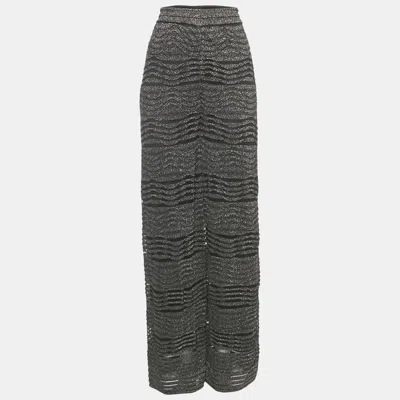 Pre-owned M Missoni Black Patterned Lurex Knit Wide Leg Trousers L