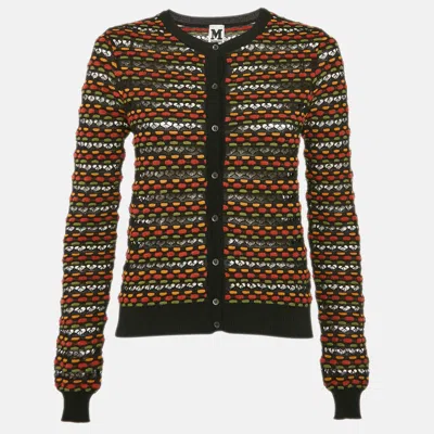 M Missoni Black Pointelle Knit Button Front Cardigan In Multi