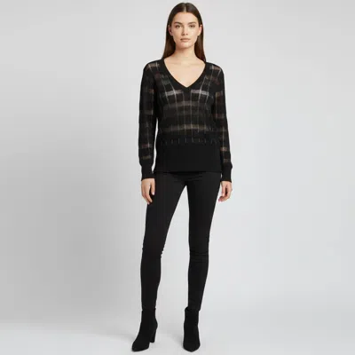 Pre-owned M Missoni Black Pointelle Knit Sheer V-neck Sweater M