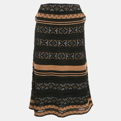 Pre-owned M Missoni Black Stripe Patterned Knit Midi Skirt M