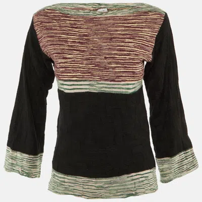 Pre-owned M Missoni Black Striped Merino Wool Knit Long Sleeve Top M
