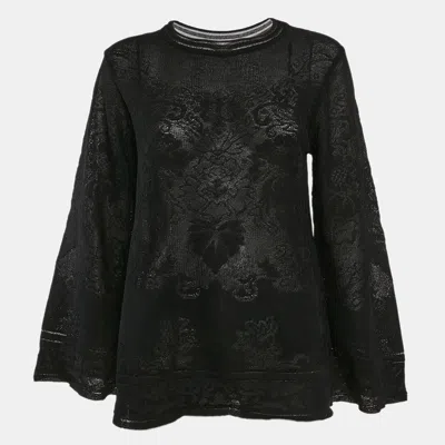 Pre-owned M Missoni Black Textured Knit Sheer Long Sleeve Top M