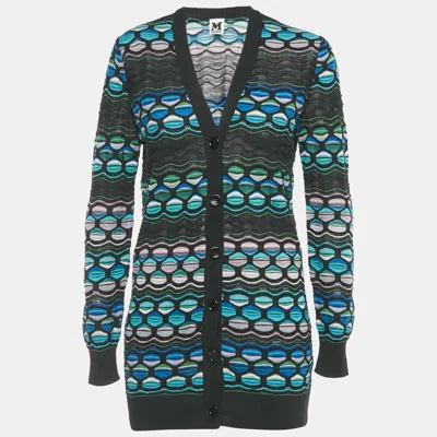 M Missoni Black/blue Patterned Knit Button Front Cardigan