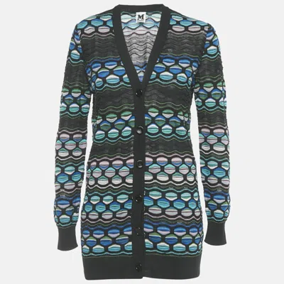 Pre-owned M Missoni Black/blue Patterned Knit Button Front Cardigan M