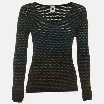 Pre-owned M Missoni Black/green Knit V-neck Top S