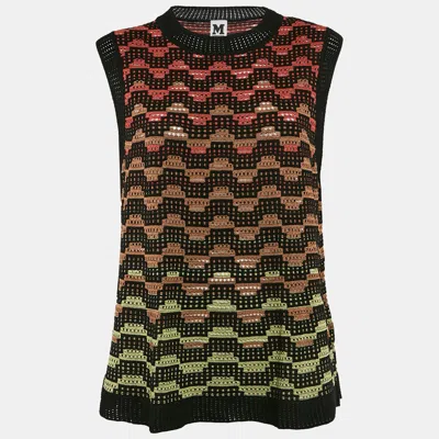 Pre-owned M Missoni Black/green Patterned Knit Tank Top L