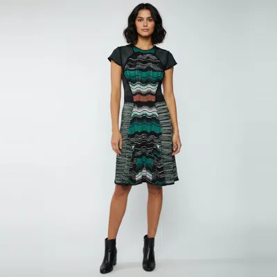 Pre-owned M Missoni Black/green Zig Zag Knit Knee Length Dress M