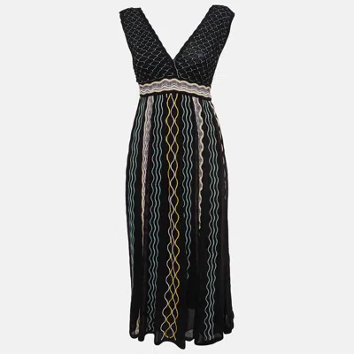 Pre-owned M Missoni Black/multicolor Knit Midi Dress S