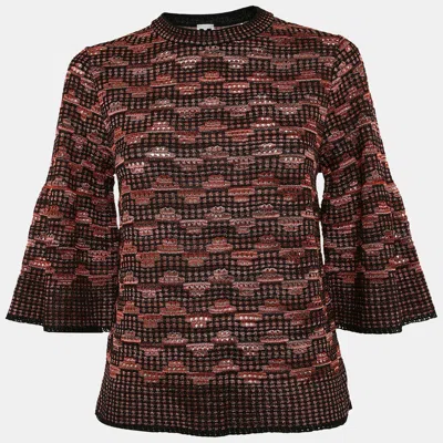 M Missoni Black/multicolor Pinhole Pattern Knit Sweater Top In Brown