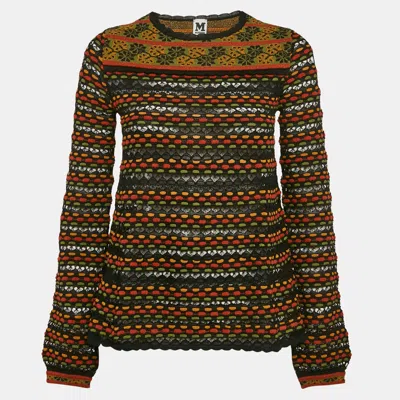 Pre-owned M Missoni Black/orange Floral Perforated Knit Top S