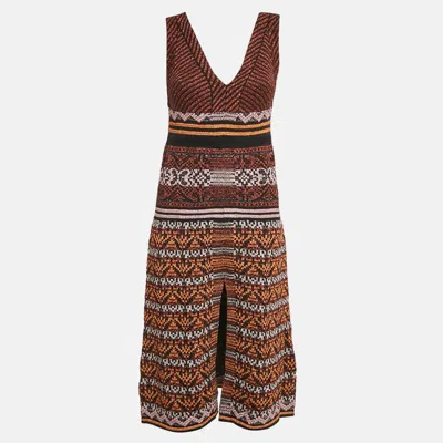 Pre-owned M Missoni Black/orange Patterned Lurex Knit V-neck Midi Dress S