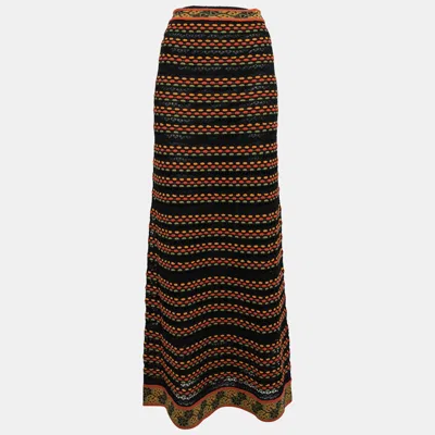 M Missoni Black/orange Perforated Knit Maxi Skirt