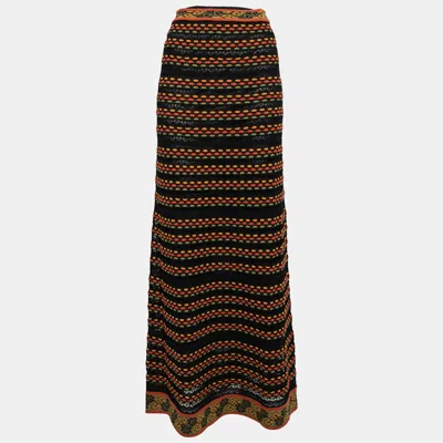 Pre-owned M Missoni Black/orange Perforated Knit Maxi Skirt S