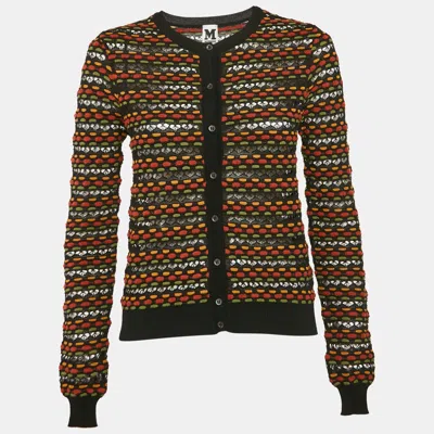M Missoni Black Pointelle Knit Button Front Cardigan In Multi