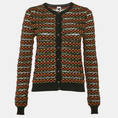 Pre-owned M Missoni Black/orange Pointelle Knit Button Front Cardigan L