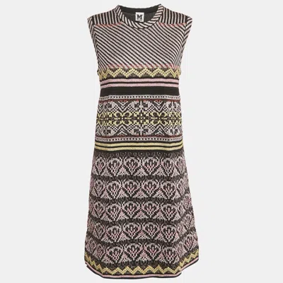 Pre-owned M Missoni Black/pink Patterned Lurex Knit Short Dress L
