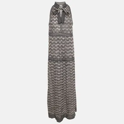 Pre-owned M Missoni Black/pink Patterned Lurex Knit Sleeveless Maxi Dress M