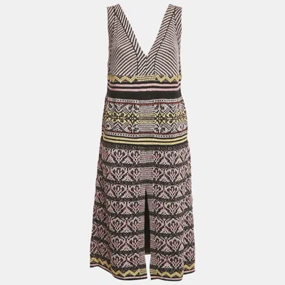 Pre-owned M Missoni Black/pink Patterned Lurex Knit V-neck Midi Dress S