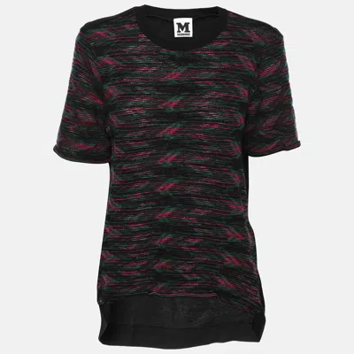 Pre-owned M Missoni Black/purple Cotton Crew Neck Top M In Pink