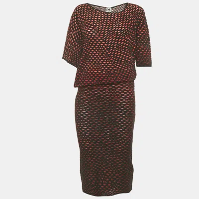 M Missoni Black/red Patterned Knit Flared Mini Dress In Brown