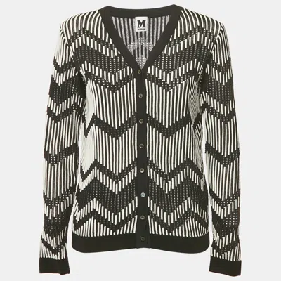 Pre-owned M Missoni Black/white Patterned Knit Button Front Cardigan S