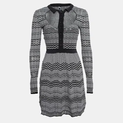 M Missoni Black/white Patterned Knit Mini Dress In Gray