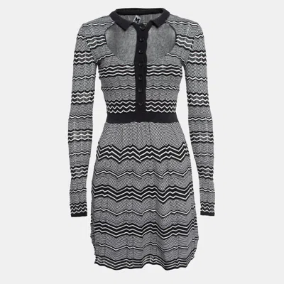 M Missoni Black/white Patterned Knit Mini Dress In Multi