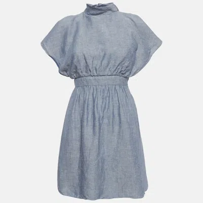 Pre-owned M Missoni Blue Chambray Denim Ruffle Mini Dress Xs