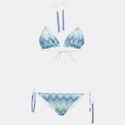 Pre-owned M Missoni Blue /green Faded Stripe Synthetic Triangle Bikini Set S