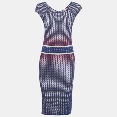 Pre-owned M Missoni Blue Ombre Textured Knit Midi Dress S
