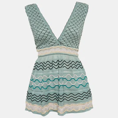 M Missoni Blue Patterned Knit Sleeveless Top In Green
