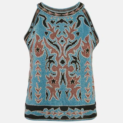 Pre-owned M Missoni Blue Patterned Lurex Knit Crop Top M