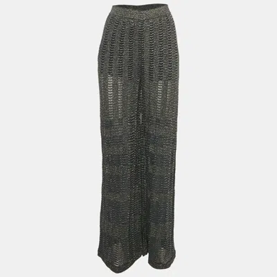 Pre-owned M Missoni Blue Patterned Lurex Knit Flared Trousers L