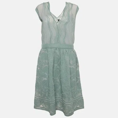 Pre-owned M Missoni Blue Patterned Lurex Knit Short Dress L