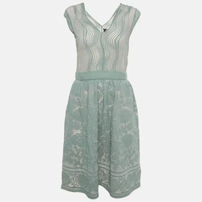 Pre-owned M Missoni Blue Patterned Lurex Knit Short Dress M