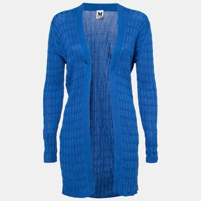 M Missoni Blue Ribbed Knit Open Front Cardigan