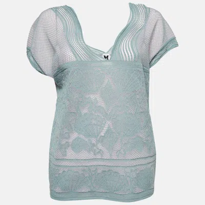 M Missoni Blue Sea Shell Pattern Lurex Knit Cap Sleeve Top