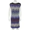 M Missoni Blue Wave Pattern Lurex Knit Shift Dress In Blue