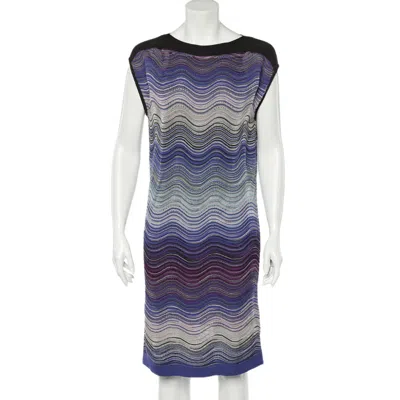 M Missoni Blue Wave Pattern Lurex Knit Shift Dress In Multi