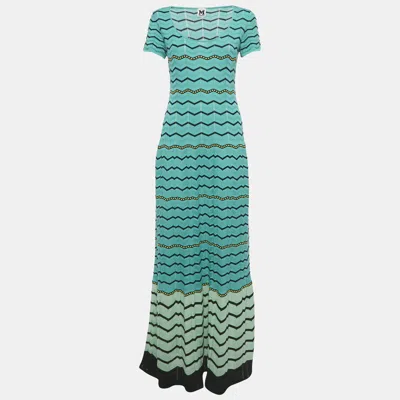 Pre-owned M Missoni Blue Zig Zag Knit Maxi Dress M