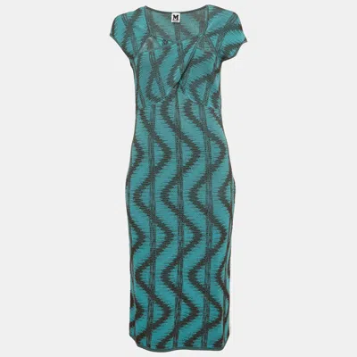 M Missoni Blue Zig Zag Lurex Knit Midi Dress In Multi