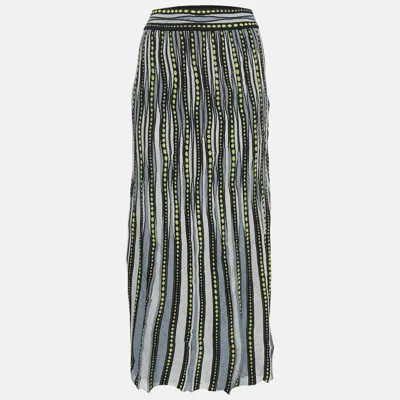Pre-owned M Missoni Blue/black Patterned Lurex Knit Maxi Skirt S