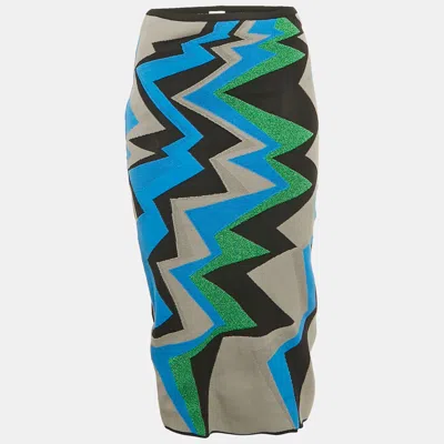 M Missoni Blue/green Zig Zag Lurex Knit Pencil Skirt In Multi