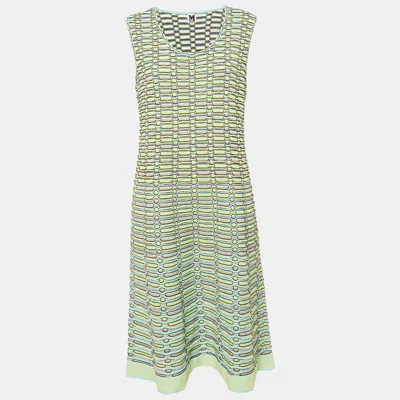 Pre-owned M Missoni Blue/multicolor Patterned Knit Midi Dress L