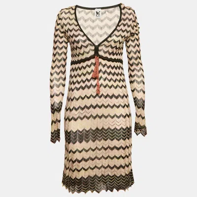 Pre-owned M Missoni Brown Chevron Pattern Knit V-neck Short Dress M