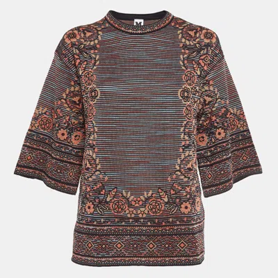 Pre-owned M Missoni Brown Floral Intarsia Knit Long Sleeve Top M In Multicolor