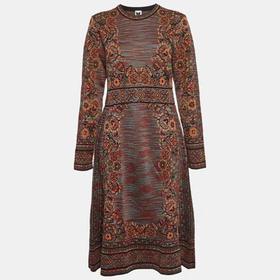 Pre-owned M Missoni Brown Floral Intarsia Knitted Long Sleeve Midi Dress L