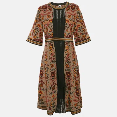 Pre-owned M Missoni Brown Floral Knit Midi Dress M